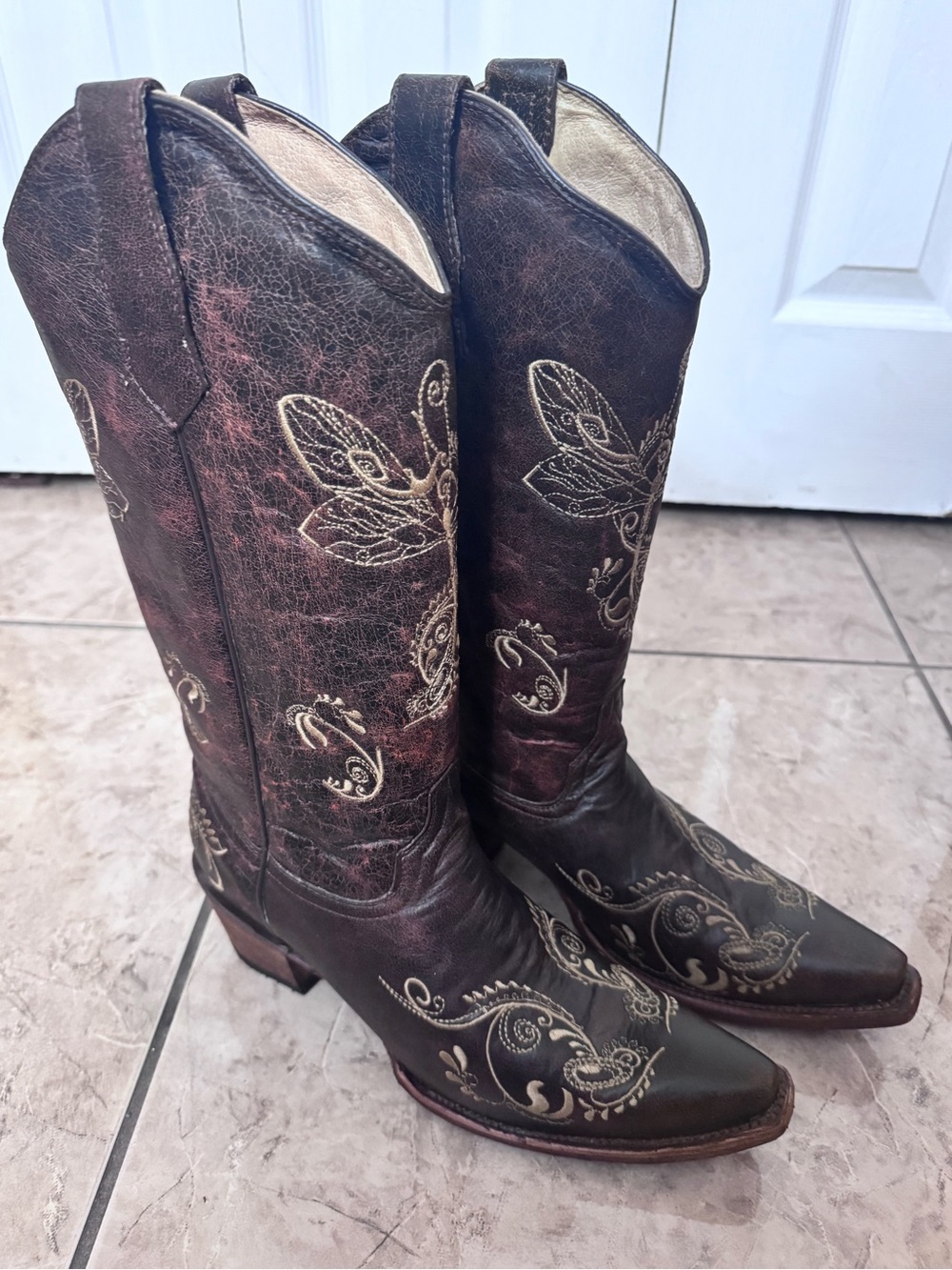New Circle G by Corral Dragonfly Embroidered Cowboy Boots Brown Size 10 Fits 9